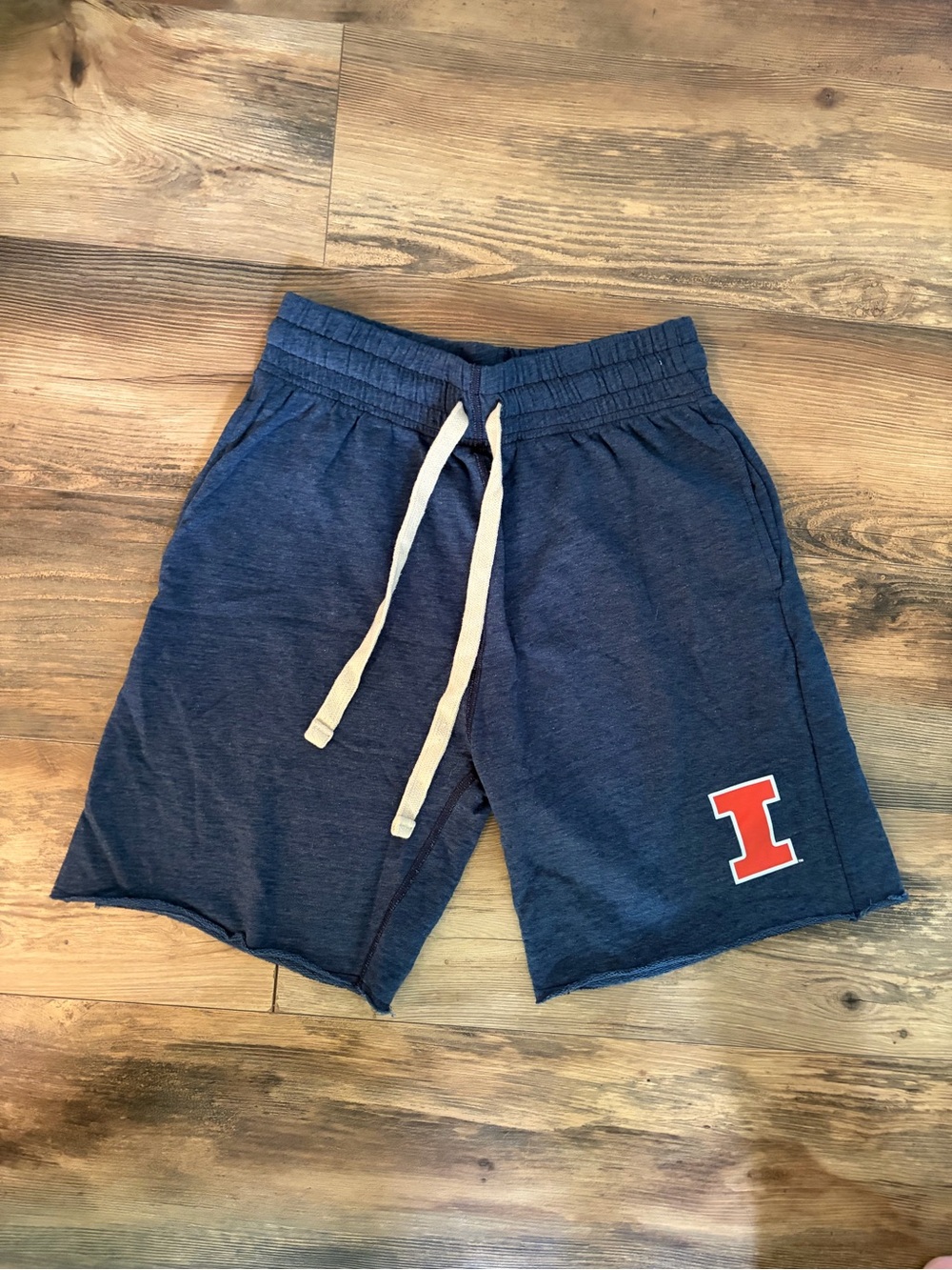 Navy Athletic Drawstring Shorts with Red 'I' Accent